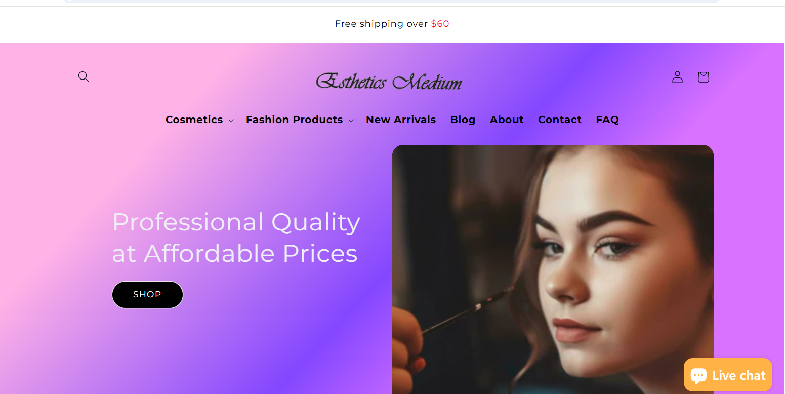 Screenshot of Shopify's Esthetics Medium Home Page